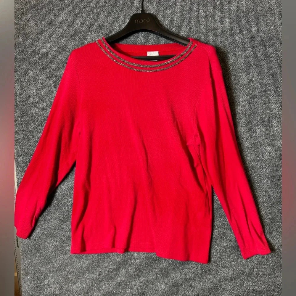 Chico’s Red Long Sleeve Top with Embellished Neckline - Size XL (Chicos 3)